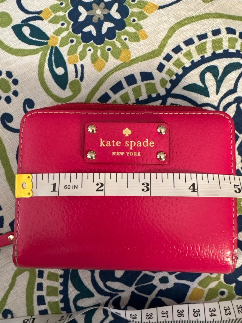 kate spade Hot Pink Leather Cosmetic Pouch with Gold Plaque